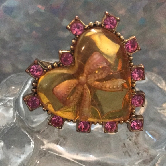 Betsey Johnson bow tea party princess ring heart lucite...